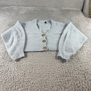 H&M Divided Light Blue Ribbed Cropped Cardigan Sweater Button Front Size M
